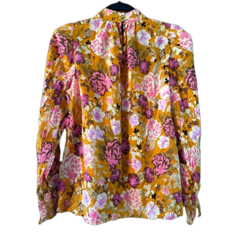 NWT- Who What Wear Floral High Neck Blouse- Autumn Bloom- Size XS